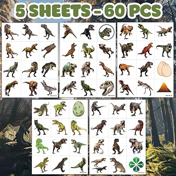 60 PCS 3D T-Rex Dinosaur Temporary Tattoos for Kids | Pre-Cut Dino Stickers, Boys Birthday Party Favors, Supplies & Rewards