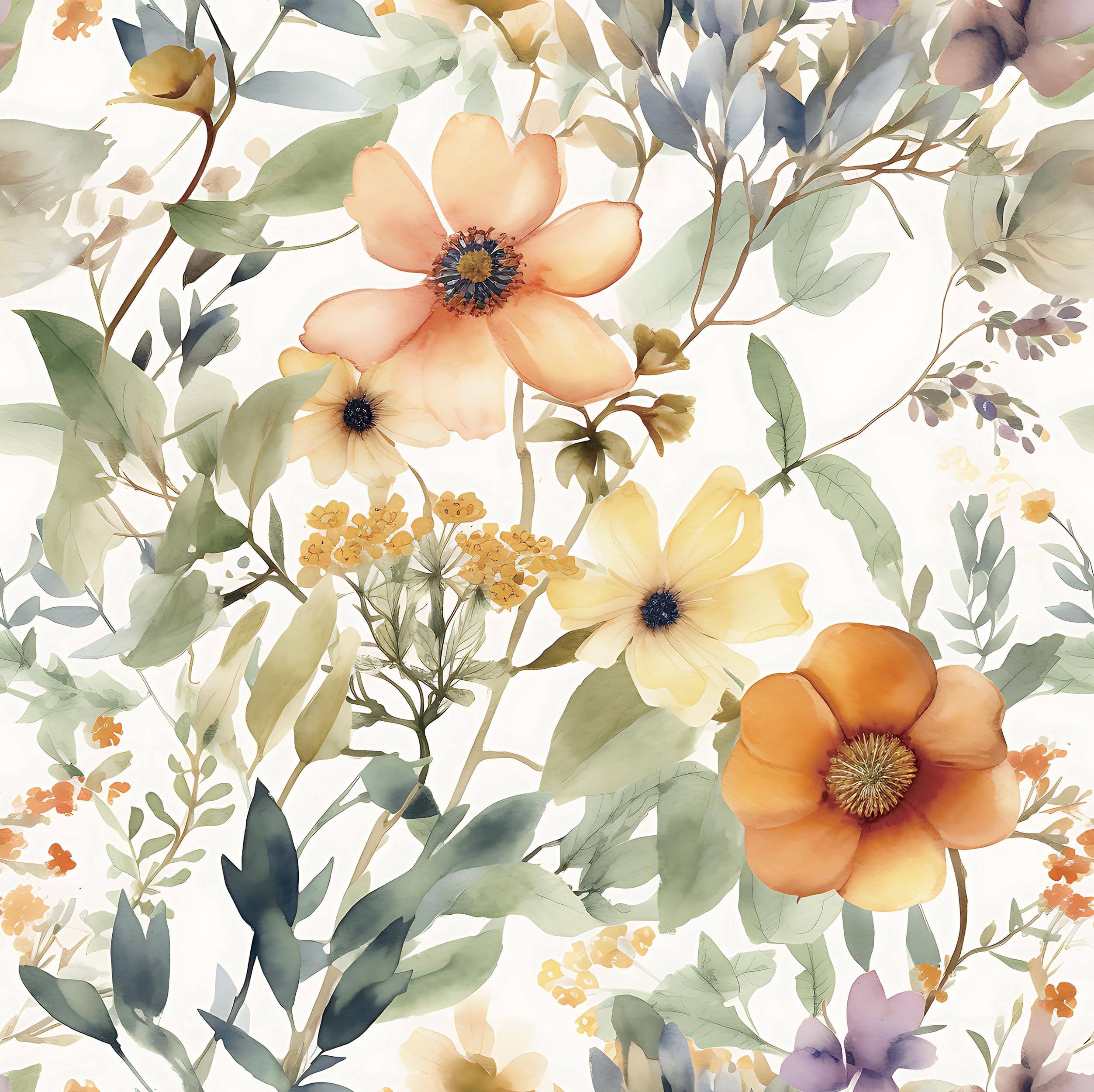 Guvana 78.7"×16.14" Floral Wallpaper Yellow/Orange Peel and Stick Wallpaper Boho Floral Contact Paper Removable Wall Paper for Bedroom Self-Adhesive Vinyl Roll