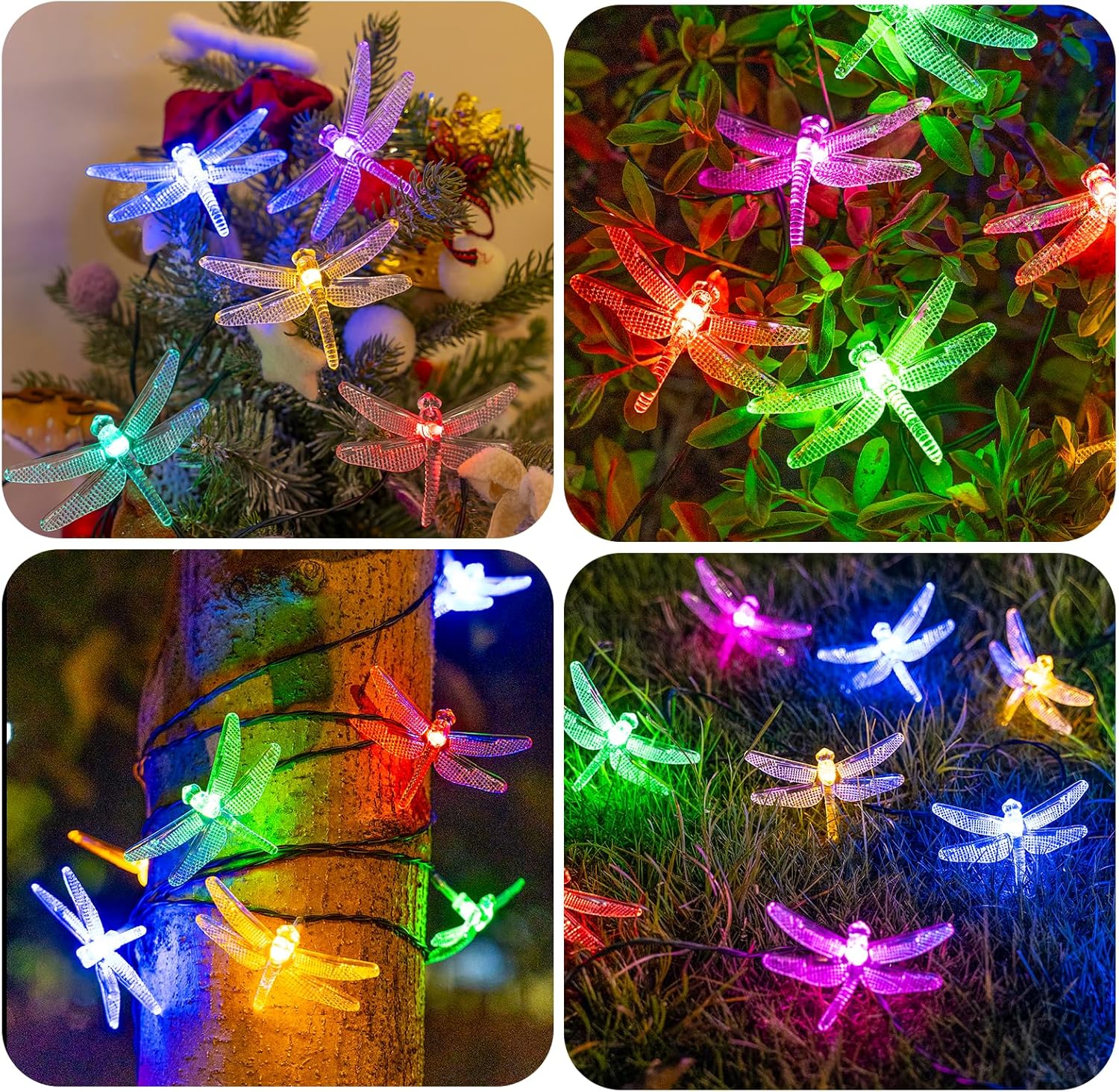 25.9 FT Dragonfly Solar String Lights, 8 Modes Waterproof Multicolor Lights Outdoor, 20 LED Solar Powered Dragonflies String Lights for Garden Fence Patio Yard Christmas Tree & Party Decor