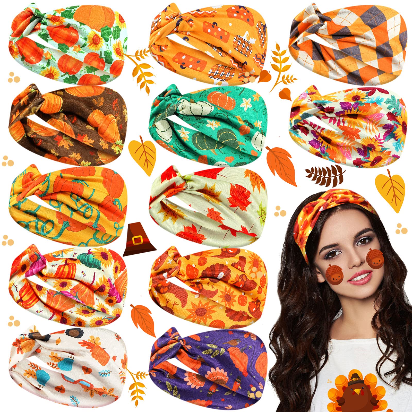 Thanksgiving Headbands Women Fall Maple Leaf Turkey Crystal Hair Accessory Twine and Love | Thanksgiving Jeweled Knot Headband |Custom  main image 3