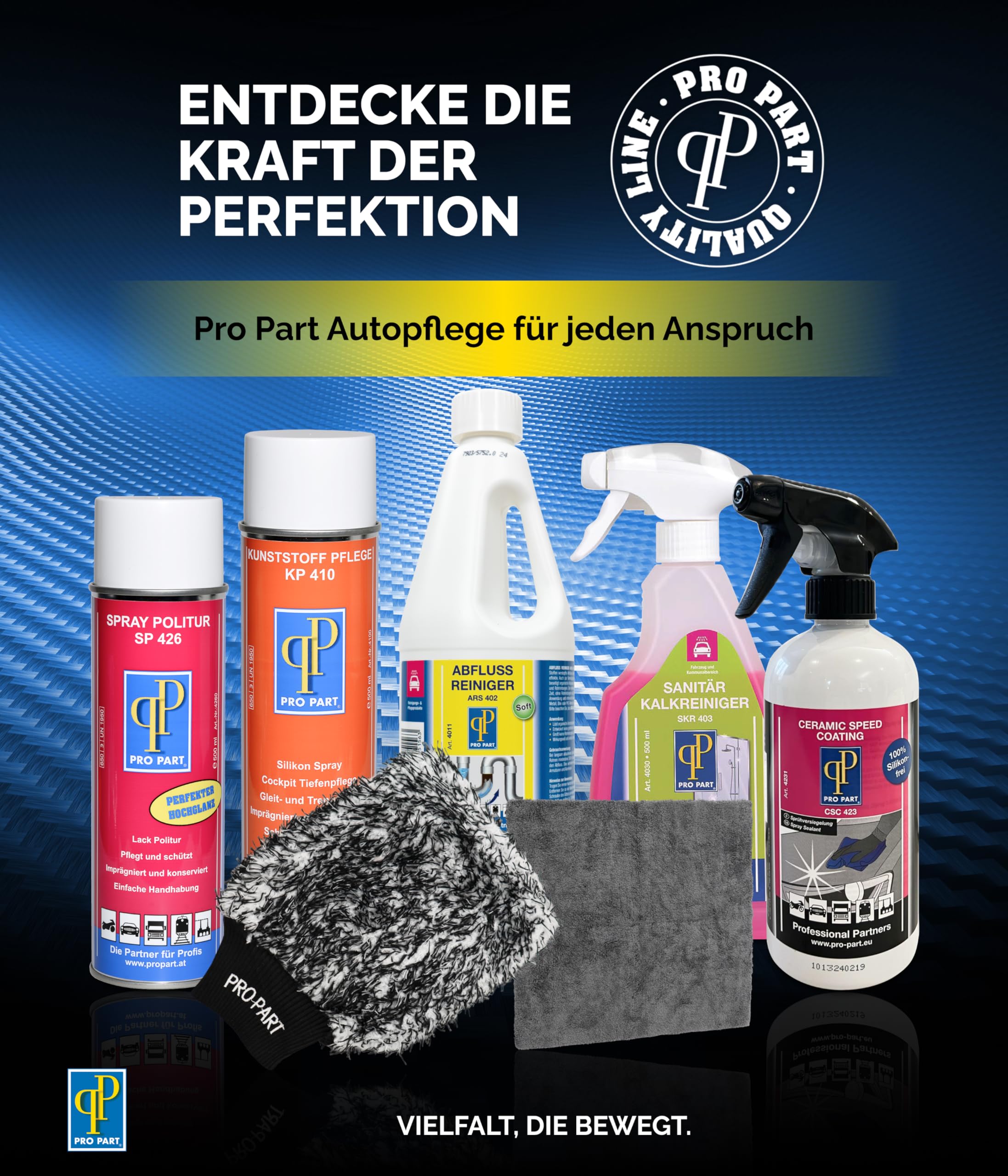 Pro Part® Ceramic Speed Coating CSC 423, 500 ml Bundle mit Tuch & Handschuh – silikonfreie, hydrophobe Auto-Keramikversiegelung mit UV- & Schmutzschutz, Made in EU