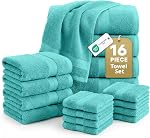 LANE LINEN 100% Ring Spun Cotton Bathroom Towel Set - 16 Piece - Soft, Quick Dry & Highly Absorbent - 4 Bath, 8 Wash Cloths, 4 Hand Towels - Ideal for Guests & Perfect for Bathroom Decor - Platinum