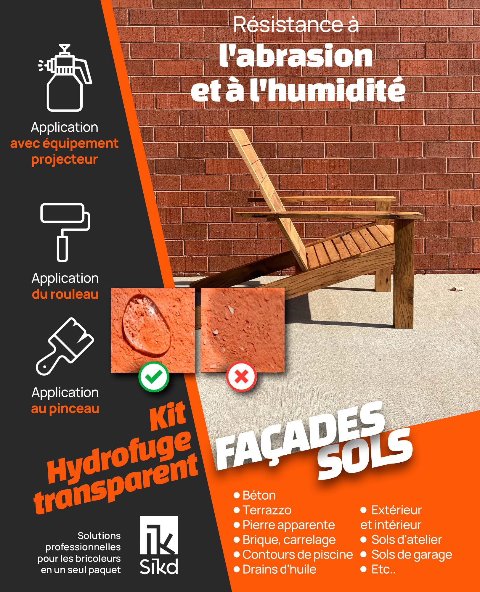 SIKD - Hydrofuge pour Pierre. Imperméabilisant pour Sols et Façades. Protection effet mat 5 L Incolore avec Pulvérisateur à Pression.
