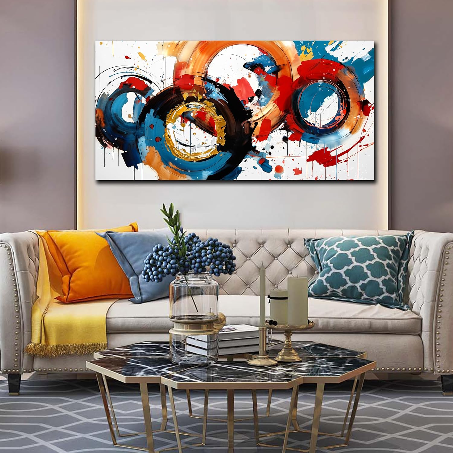 Abstract Wall Art With Black Wood Frames Large Canvas Prints Modern Living Room Bedroom Home Office Wall Decor Framed Colorful Circle Abstract Picture Ready to Hang Size 30x60