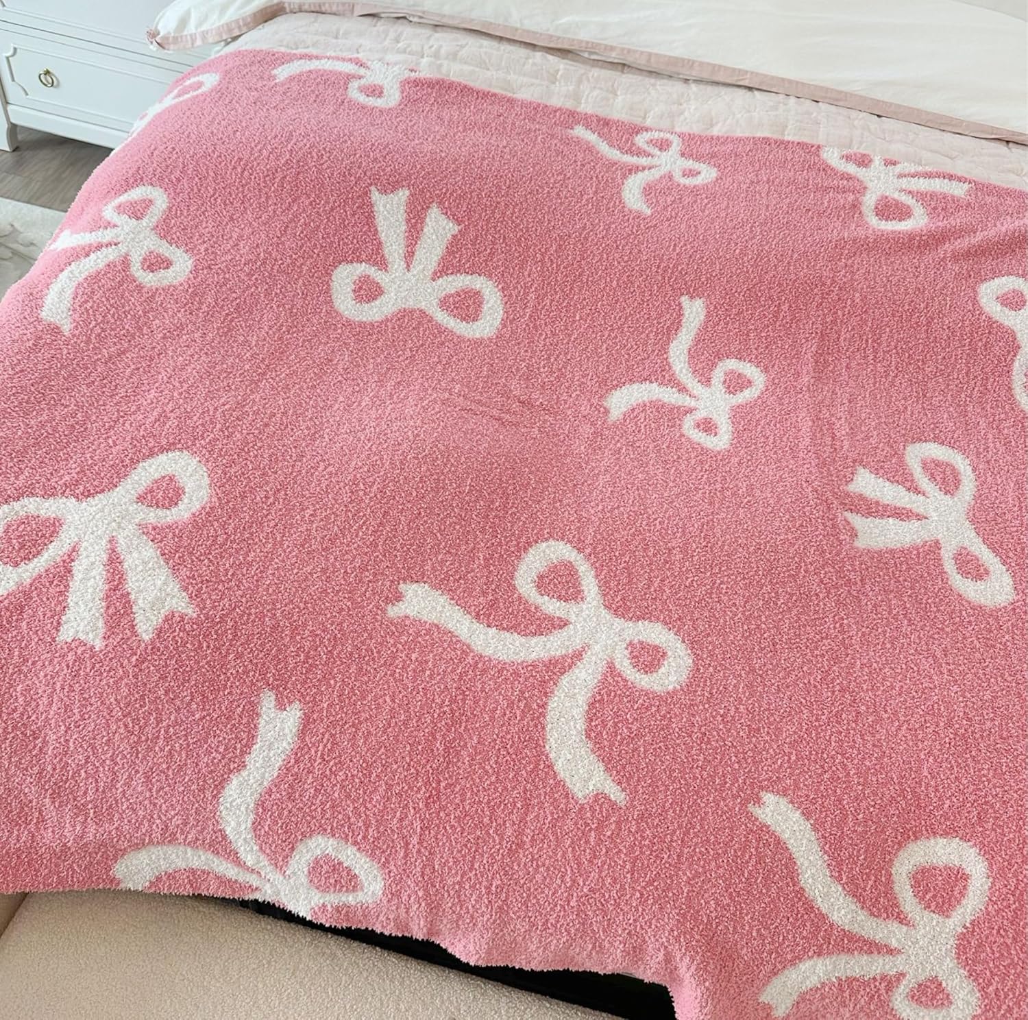 Bow Blanket Pink Bows Soft Throw Blanket Reversible Premium Cozy Fabric for Best Comfort - for Infant,Toddler,Newborn,Nursery,Girl,Throw,Crib,Stroller,Gift, (Pink Bows, 50x60 in)