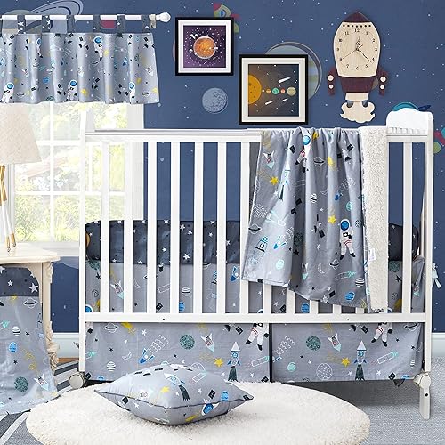 Miniatura 3 de Brandream Sábanas ajustables para cuna para niños, espacio exterior, color gris, galaxia, estrella, ropa de cama de bebé y colchón de cama infantil,