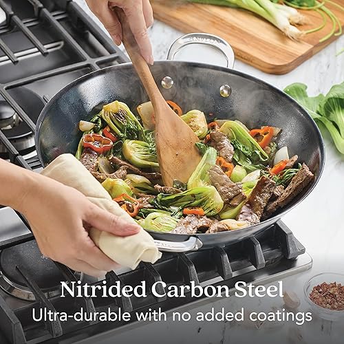 Miniatura 5 de Anolon Everlast N2 - Sartén wokpara saltear de acero al carbono, compatible con todos los tipos de cocina, utensilios de metal seguros, 14 pulgadas