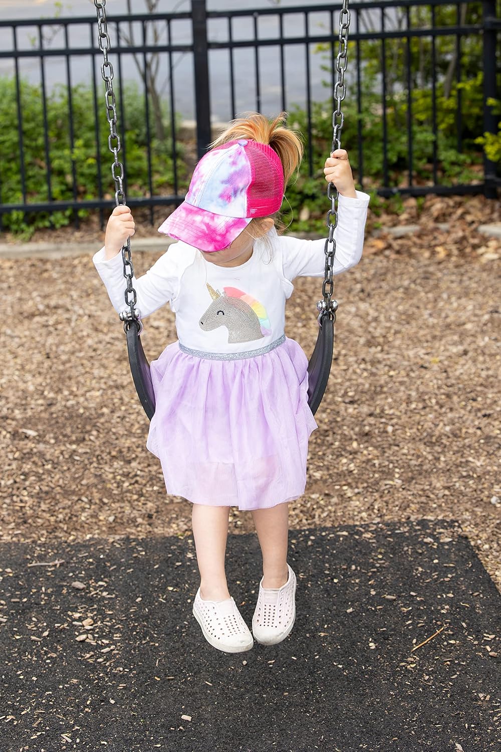 Funky Junque Girls Baseball Hat - Kids Ponytail Hat with Ponytail Hole, Criss Cross Messy Bun Cap for Ages 4-10