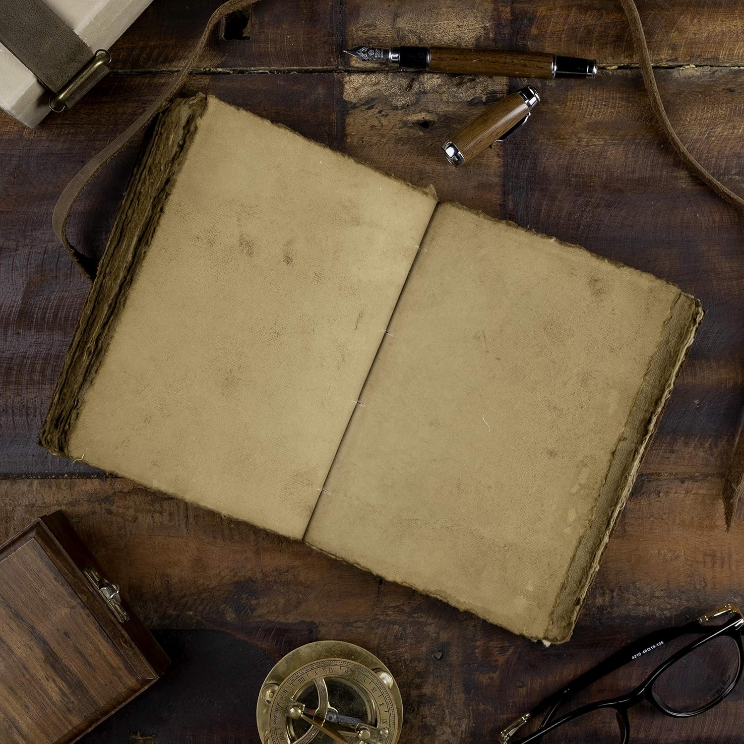 Leather Journal - Vintage Leatherbound Journal - Antique Handmade Deckle Edge Vintage Paper Leather Bound Journal- Gift Box - Book of Shadows Journal - Leather Sketchbook - Great Gift (11.5" x 8.25")