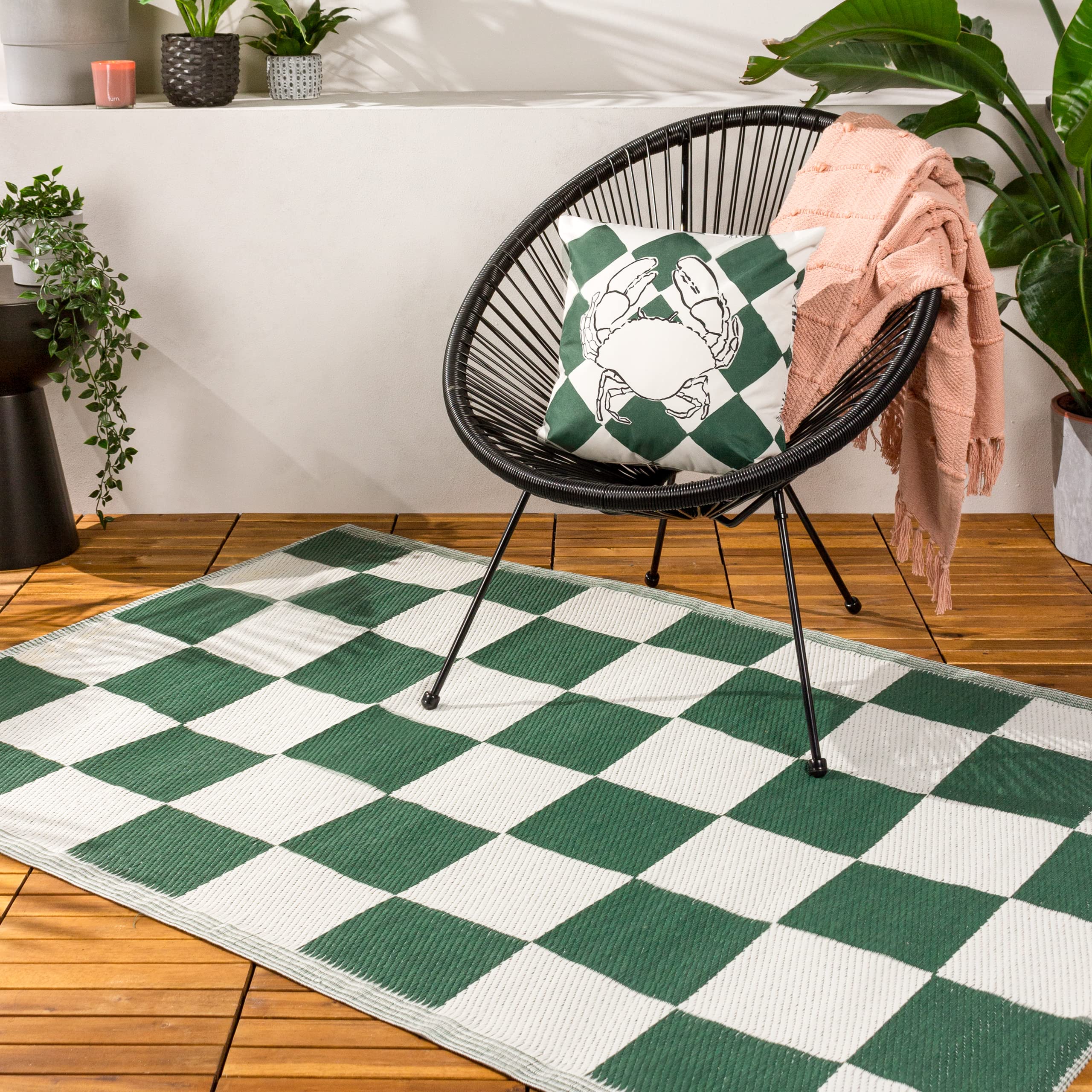 furn. Check Tappeto – Interno/Esterno Reversibile Wavy Quadrierboard Resistente Alle Intemperie Facile Da Pulire Tappeto (Lilla - 120x180cm