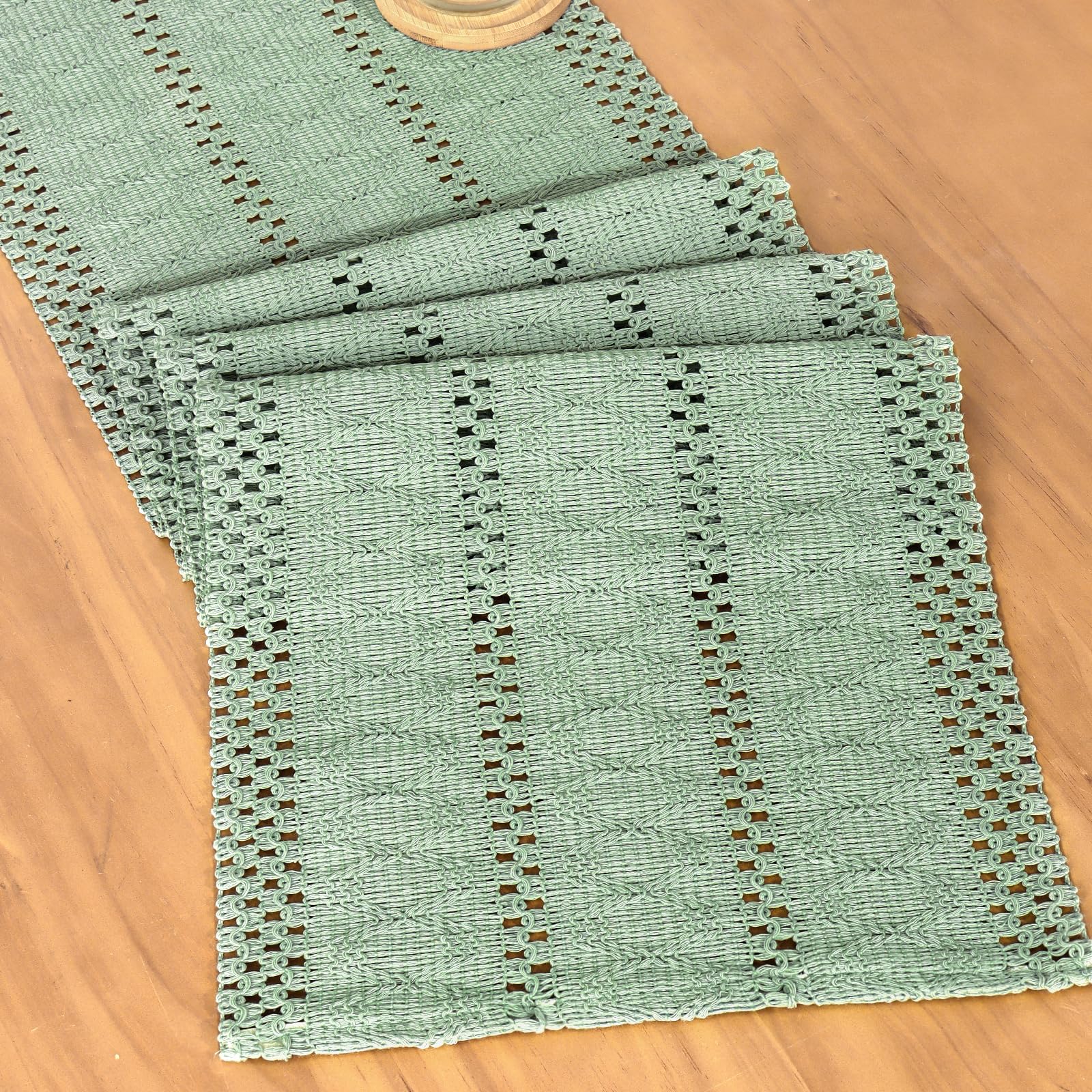 Macrame Table Runner Sage Green 30x240 cm Hand Woven Cotton Tablecloth — image 1
