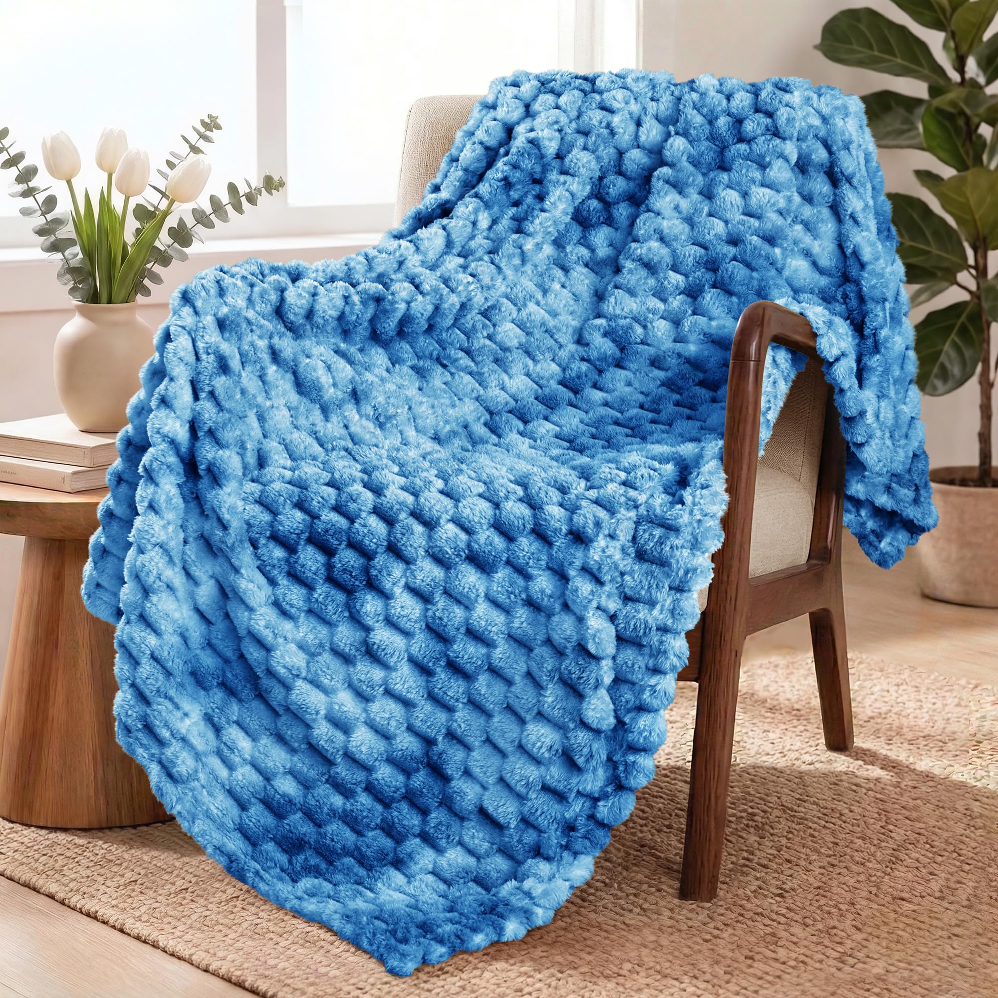Soft Cozy Plush Sofa Throws for All Seasons, Extra Large Fuzzy Tie-dye Cobalt Blue Bed Blankets, 50x70 Inches Fleece Throw Blanket for Couch by Exclusivo Mezcla