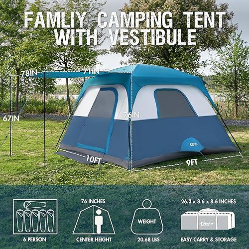 Miniatura 2 de PORTAL 6  8  10 Person Family Camping Tent with Porch, Big Family Camping Tent with Tall Height, Good Ventilation, Water Resitant Large Tent for