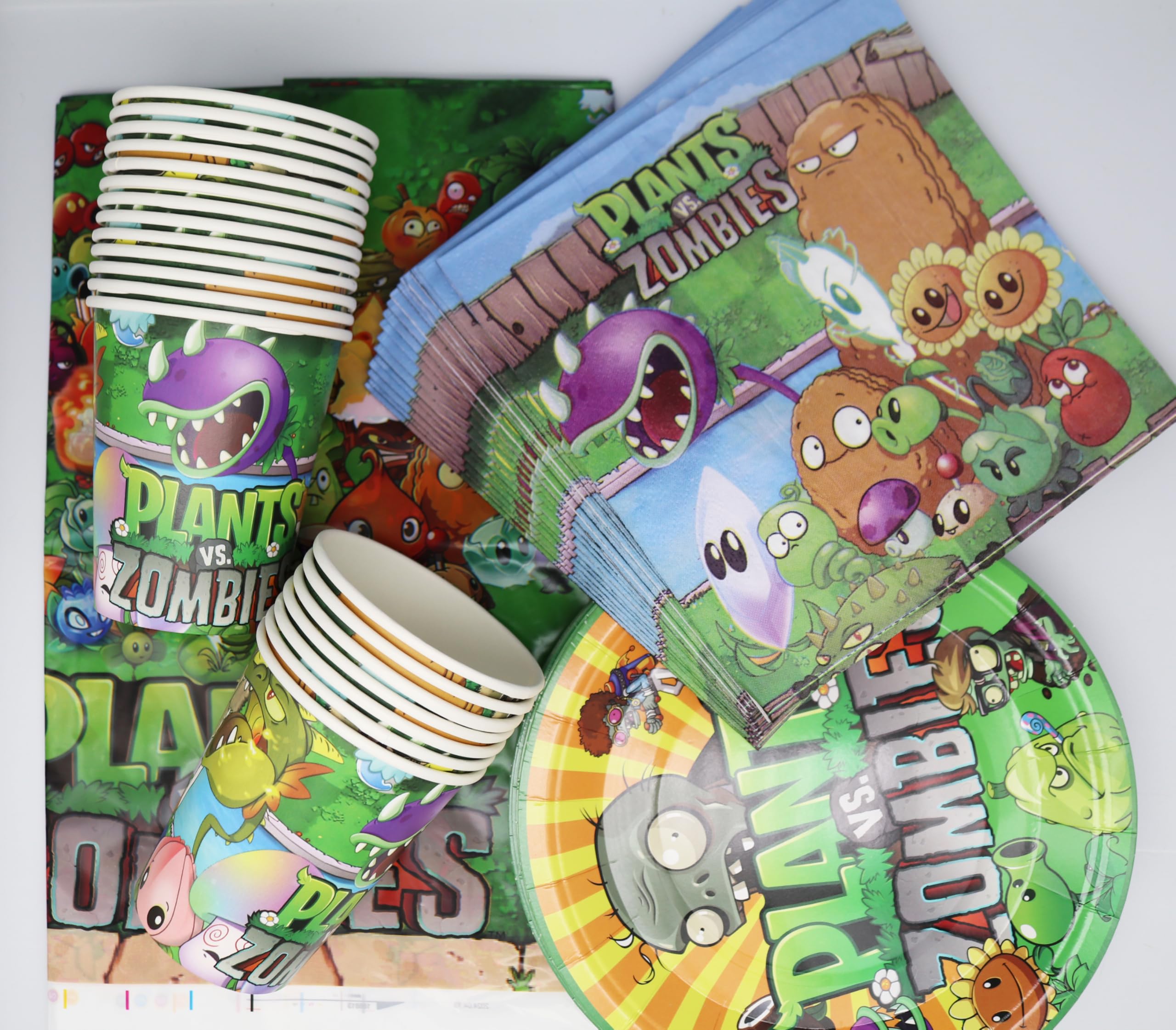 Greenery Game - Set di 61 stoviglie per feste di compleanno per bambini, piatti, tazze, tovaglioli, tovaglioli