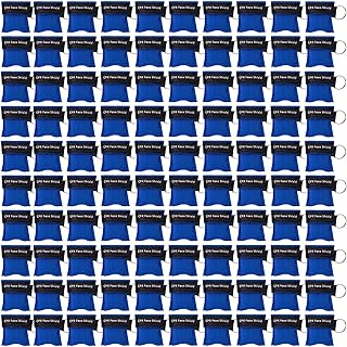 KONGDY 100 Counts CPR Pocket Mask Keychain, CPR Face Shield with One Way Valve Breathing Barrier for First Aid or CPR Training Disposable Blue
