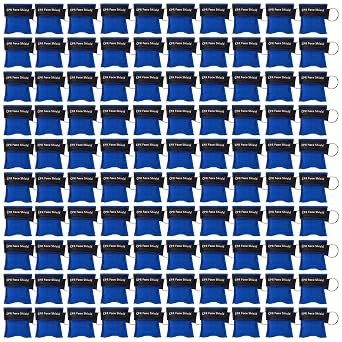 KONGDY 100 Counts CPR Pocket Mask Keychain, CPR Face Shield with One Way Valve Breathing Barrier for First Aid or CPR Training Disposable Blue