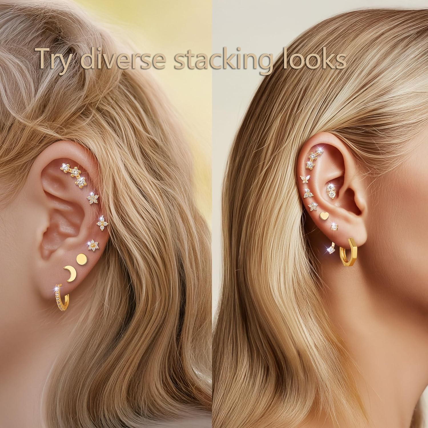 14K Gold Flat Back Earrings Hypoallergenic for Women Cartilage Earring Stacks Surgical Steel Earring for Sensitive Ears Flatback Stud Hoop Cartilage Earring for Multiple Piercing - Image 4