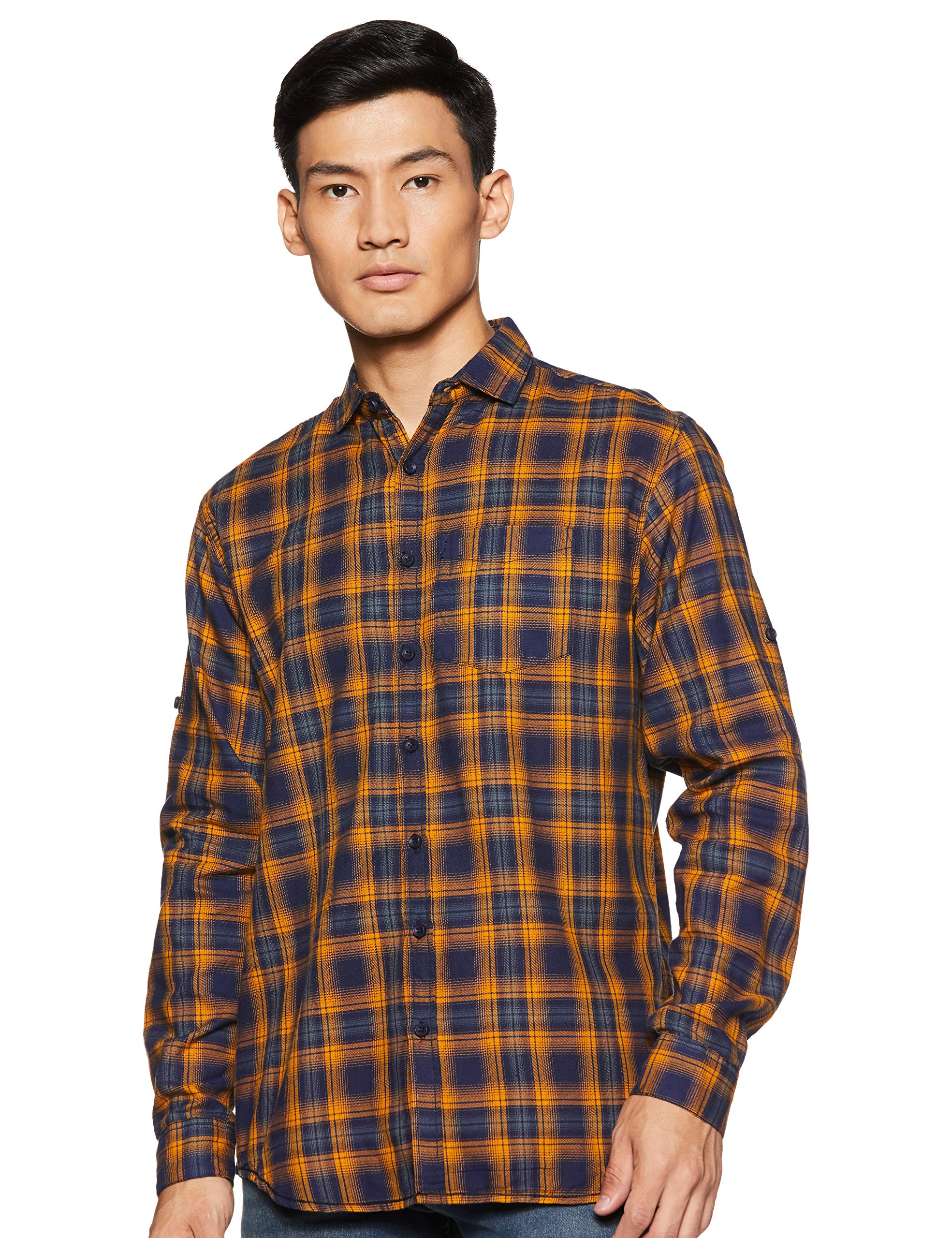NeostreakMen's Checkered Slim fit Apparel (neoshirtcheck-1760-yelbla- Yellow 40)