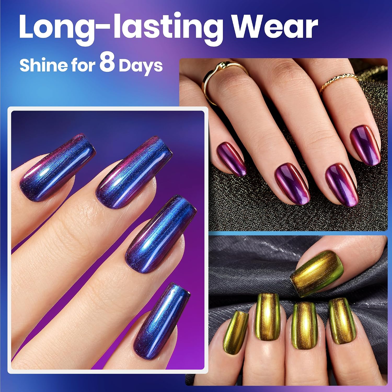 Beetles Chrome Nail Polish Set - Chameleon Holographic Ember 6 Colors Air Quick Fast Dry Metallic Nail Polish Long Lasting DIY Fingernail Art Home Salon Spring Gifts for Girls Women