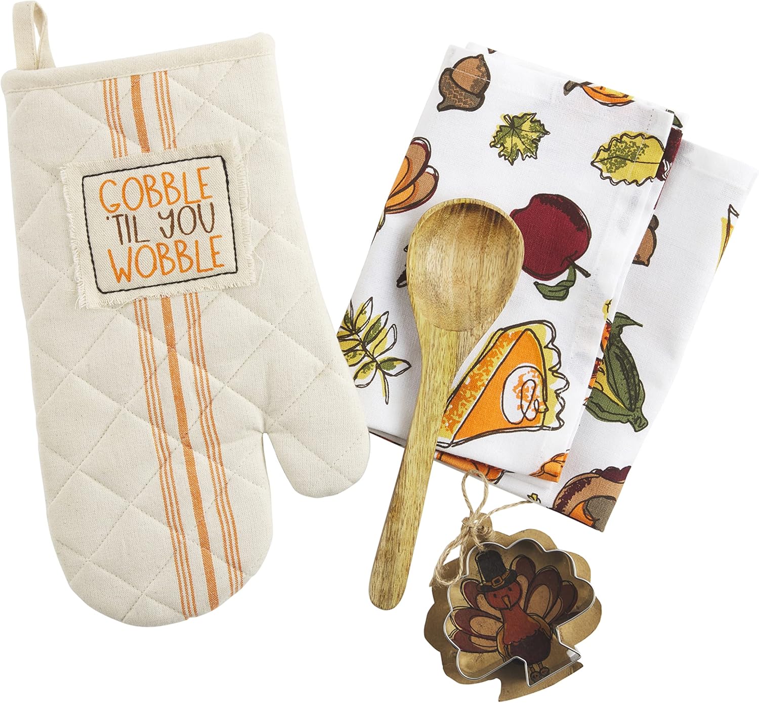 Mud Pie Thanksgiving Oven Mitt and Towel Set, Gobble,Orange,7"x12"