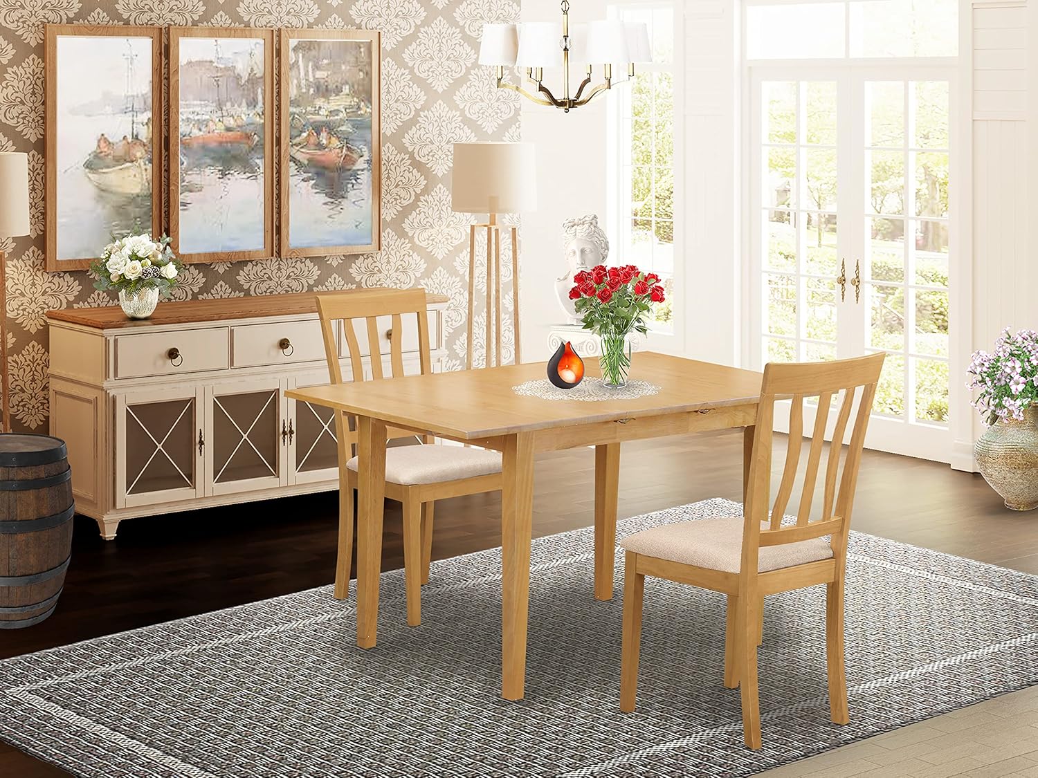 East West Furniture NOAN3OAKC 3 Piece Kitchen Set Contains a Rectangle Table with