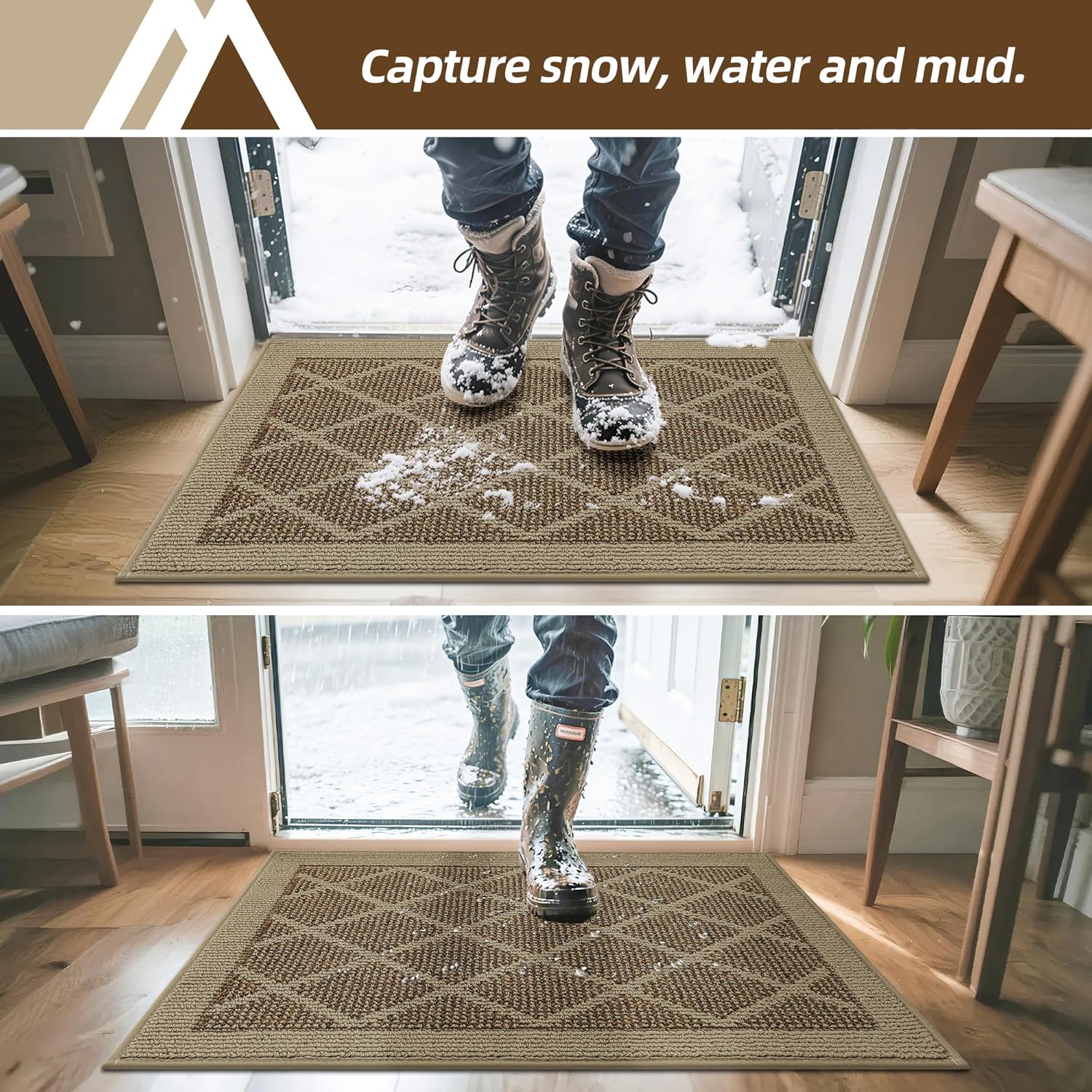 COSY HOMEER Non-Slip Door Mat 20"x32", Entryway Rugs Low Profile Absorbent Dirt Trapper Doormat for Front Entrance, Washable Polypropylene Entry Mat (Beige) - Image 2