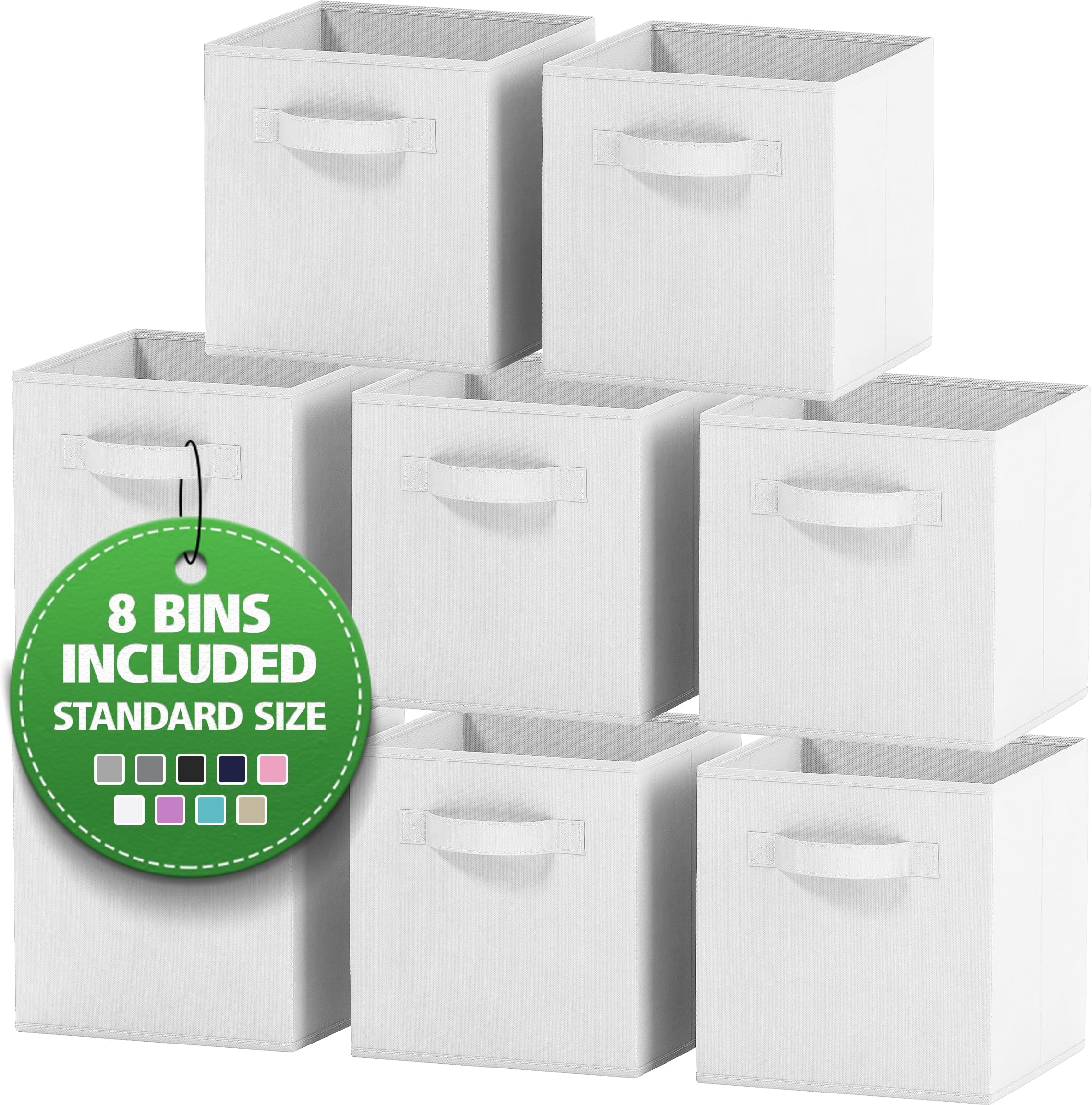 Storage Cubes Pack Of 8 - Standard Size Cube Storage Bin 10.5x10.5x11 With Dual Handles For Easy Carrying- Fabric Storage Bins Collapsible (White)
