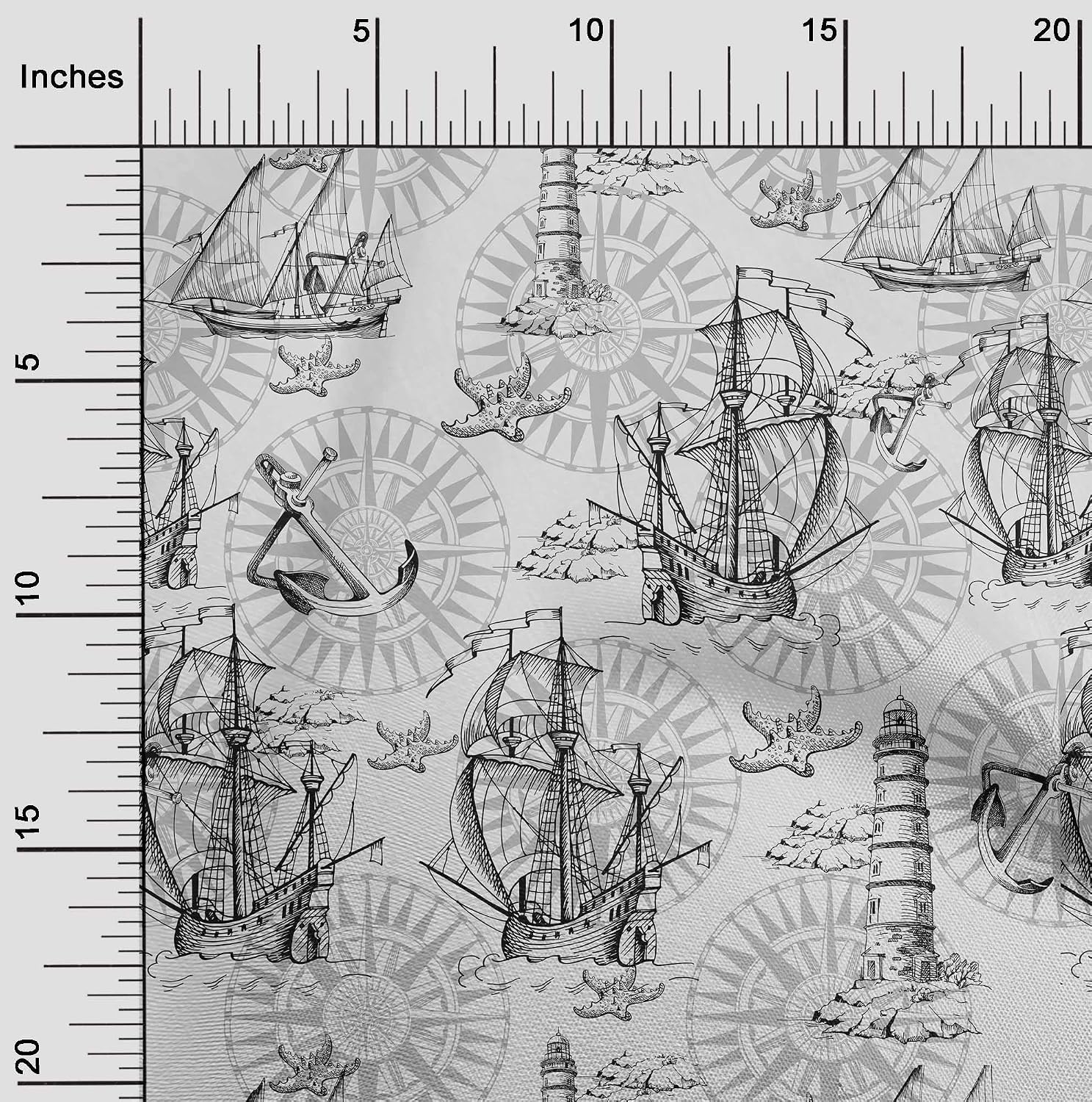 oneOone Cotton Flex Gray Fabric Nautical Prints Sewing Material Print Fabric By The Yard 40 Inch Wide