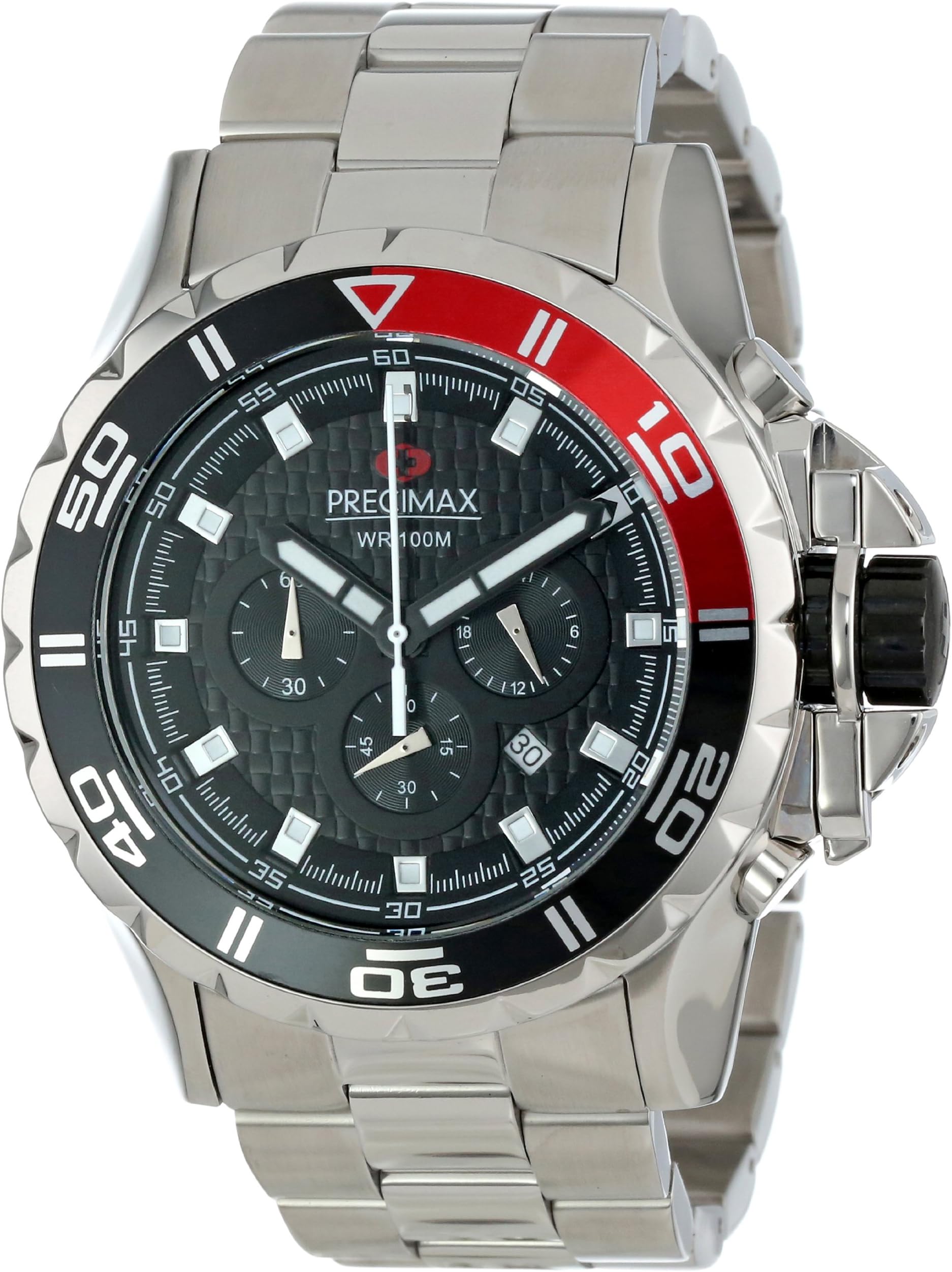 Precimax Men's PX13234 Carbon Pro Black Dial with Silver Stainless Steel Band Watch