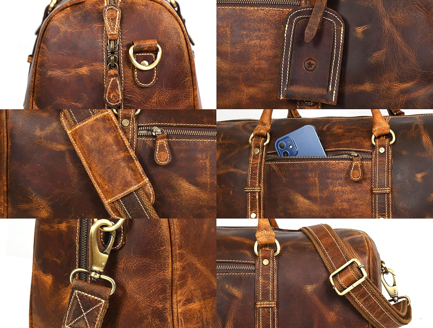 Leather Duffel Bag for Men & Women Travel, Weekend, Overnight, Gym Bag - Image 9