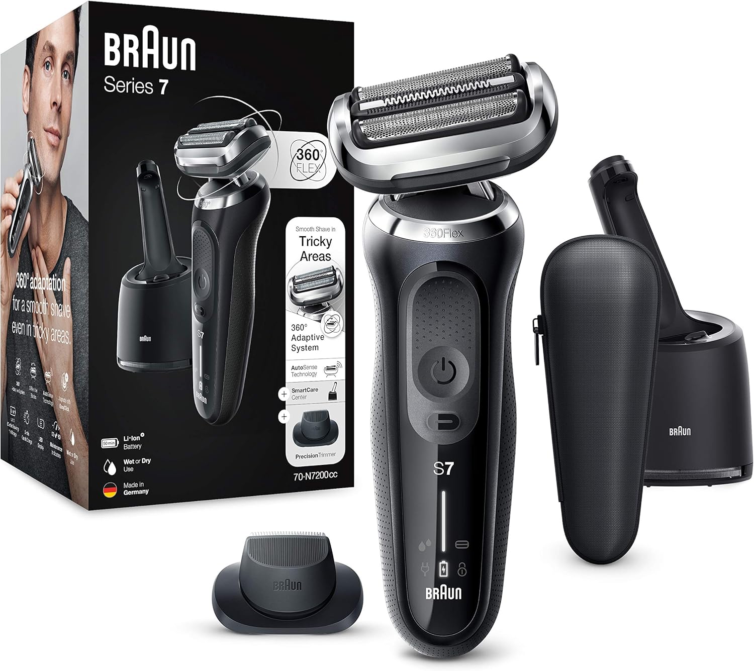 Braun Series 7 Electric Shaver For Men With Precision Trimmer Smartcare Center Cordless Foil Razor Wet Dry 100 Waterproof Uk 2 Pin Plug 70 N70cc Black Razor Amazon Co Uk Health
