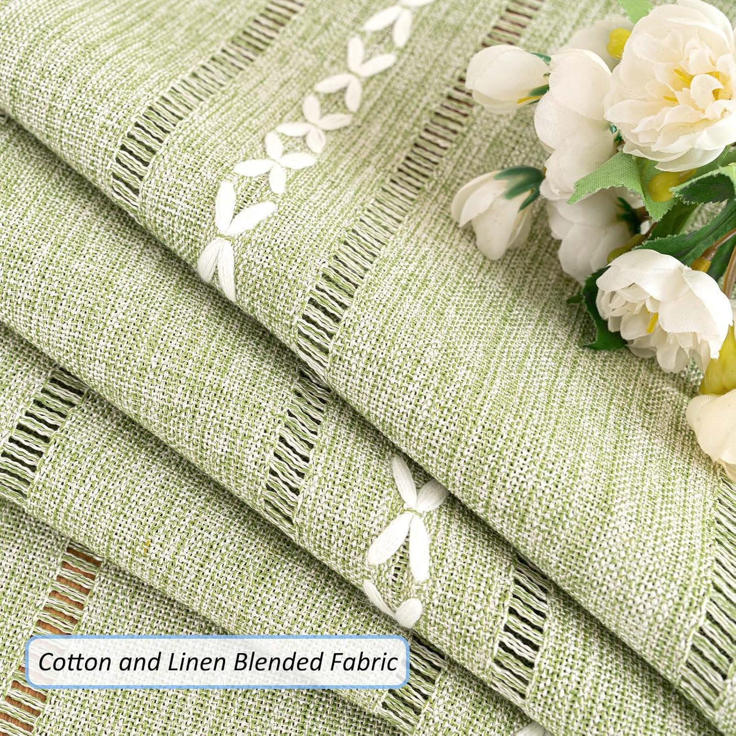 SIELUNO Linen Coffee Table Cloth, Rustic Farmhouse Coffee Table Cover for Living Room Tea Table Washer Dryer Fridge Top Dust Cover-Hollow Sage Green-24x64inch