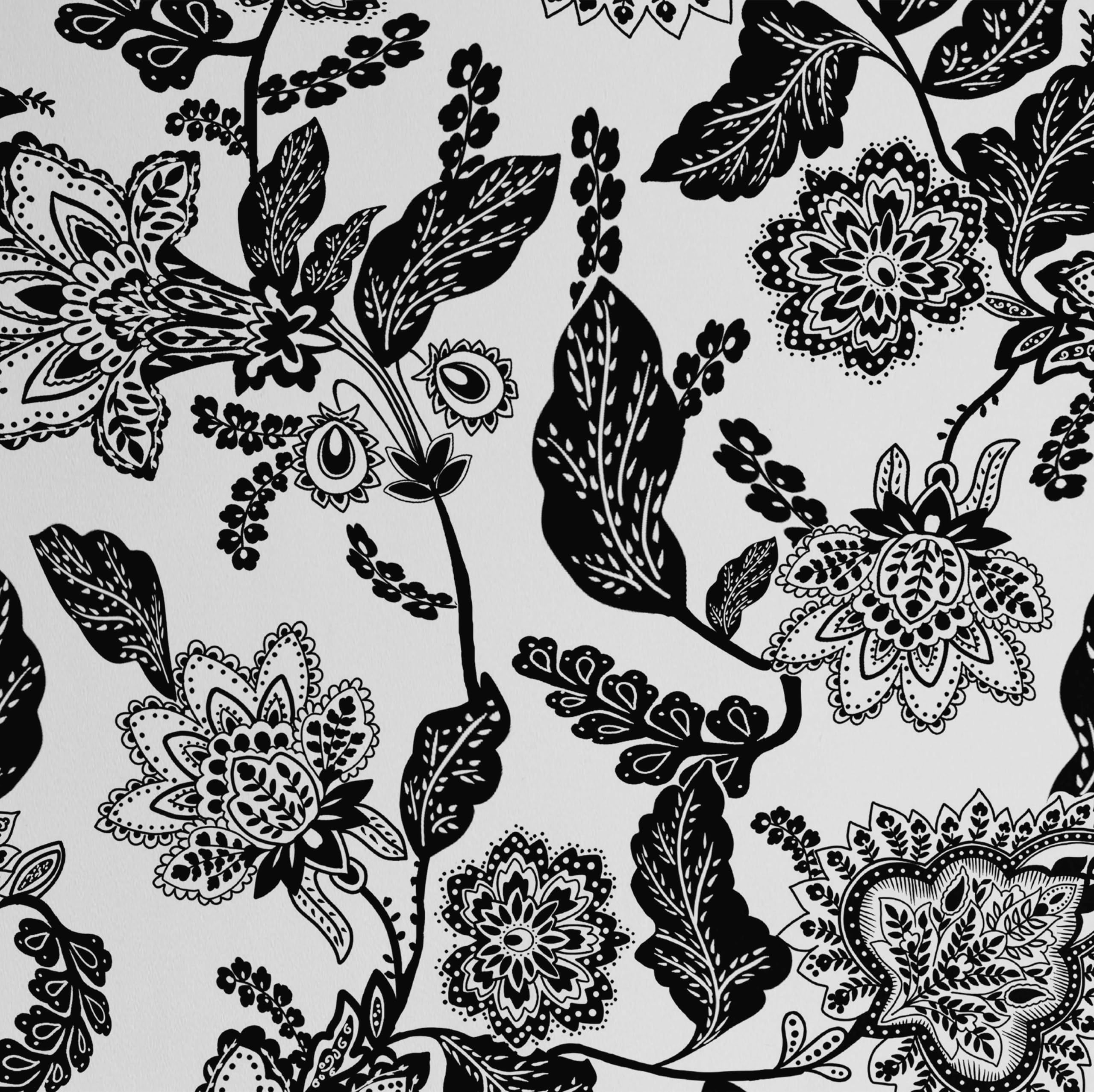 Papier Peint Botanique Vintage Noir haut de gamme - Vinyle Texturé pour Revêtement Mural