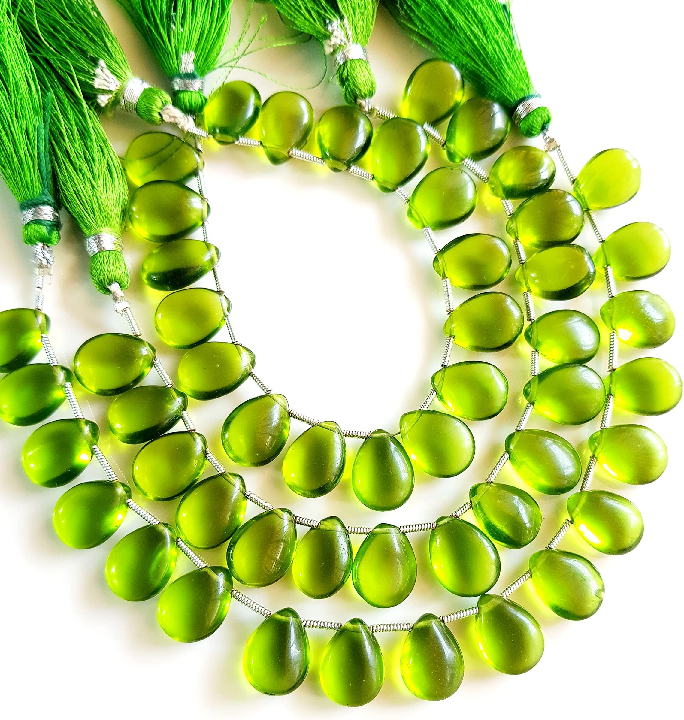 RARE GEMSTONE | Peridot Quartz Gemstone Smooth Pear Shape Beads for DIY Jewelry Making | Gemstone Briolette | 15 Pieces/Strand Size - 10x13 MM Approx. (Peridot Quartz (Green) [BSKU-14]