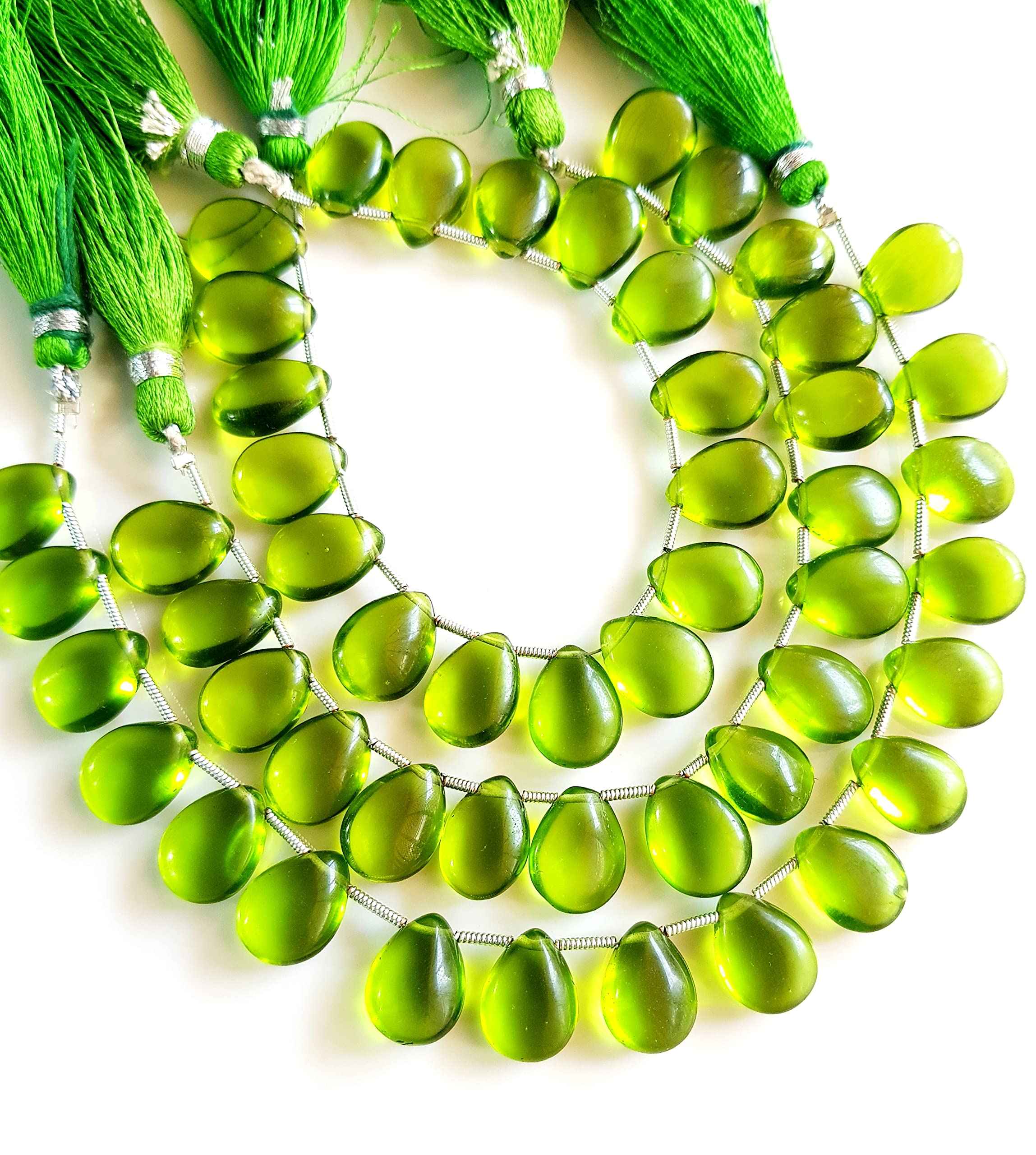 RARE GEMSTONE | Peridot Quartz Gemstone Smooth Pear Shape Beads for DIY Jewelry Making | Gemstone Briolette | 15 Pieces/Strand Size - 10x13 MM Approx. (Peridot Quartz (Green) [BSKU-14]