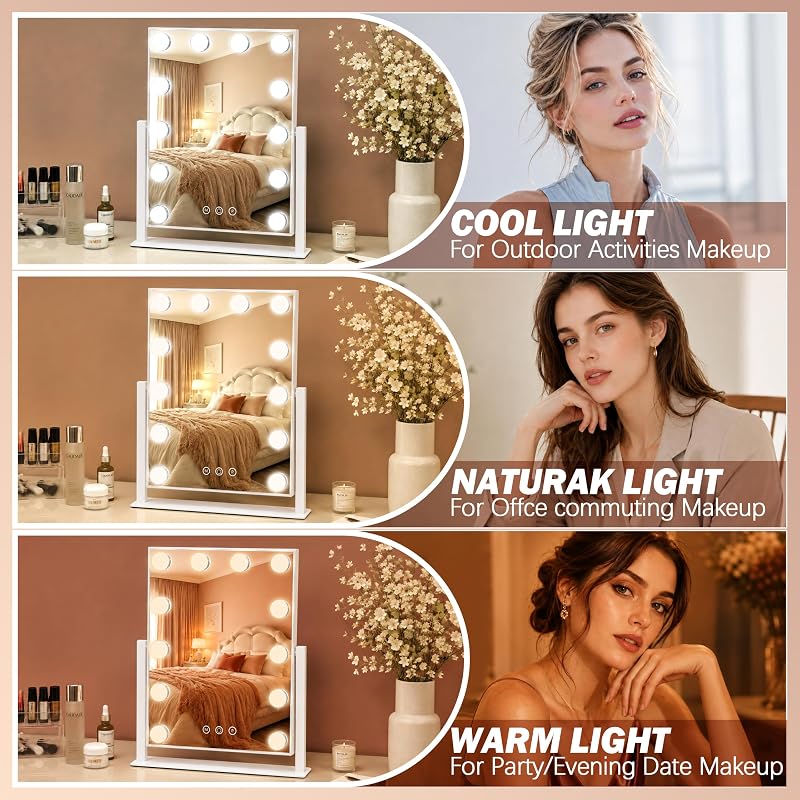 FENNIO Vanity Mirror Bedroom，13″ – Hollywood style vanity mirror with lights