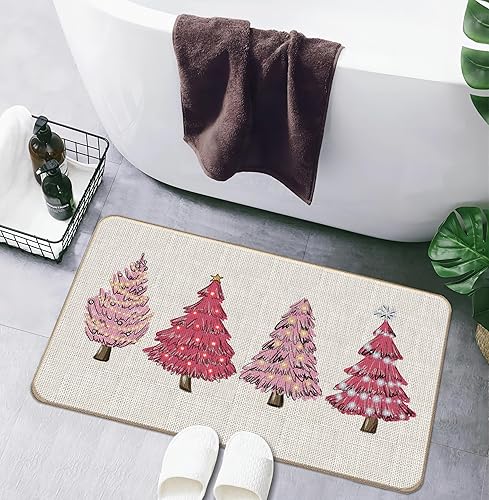 Miniatura 5 de Lacosu Tapete rosa para puerta de árbol de Navidad, tapete de árbol de Navidad, tapete de entrada para interiores y exteriores, decoración de