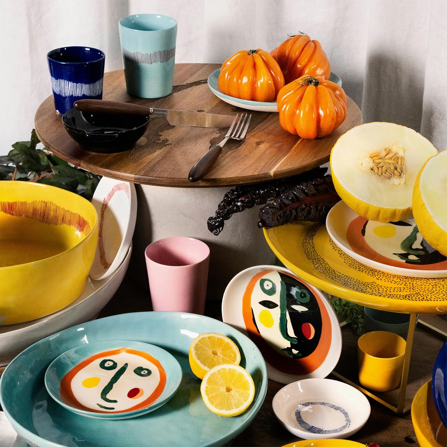 Serax White Serving Plate with Red Stripes | Feast tableware by Ottolenghi | Serving Tray Dish Set for 1 | Stoneware Microwave Safe Plates | Dinnerware Sets for Home, Family, Party