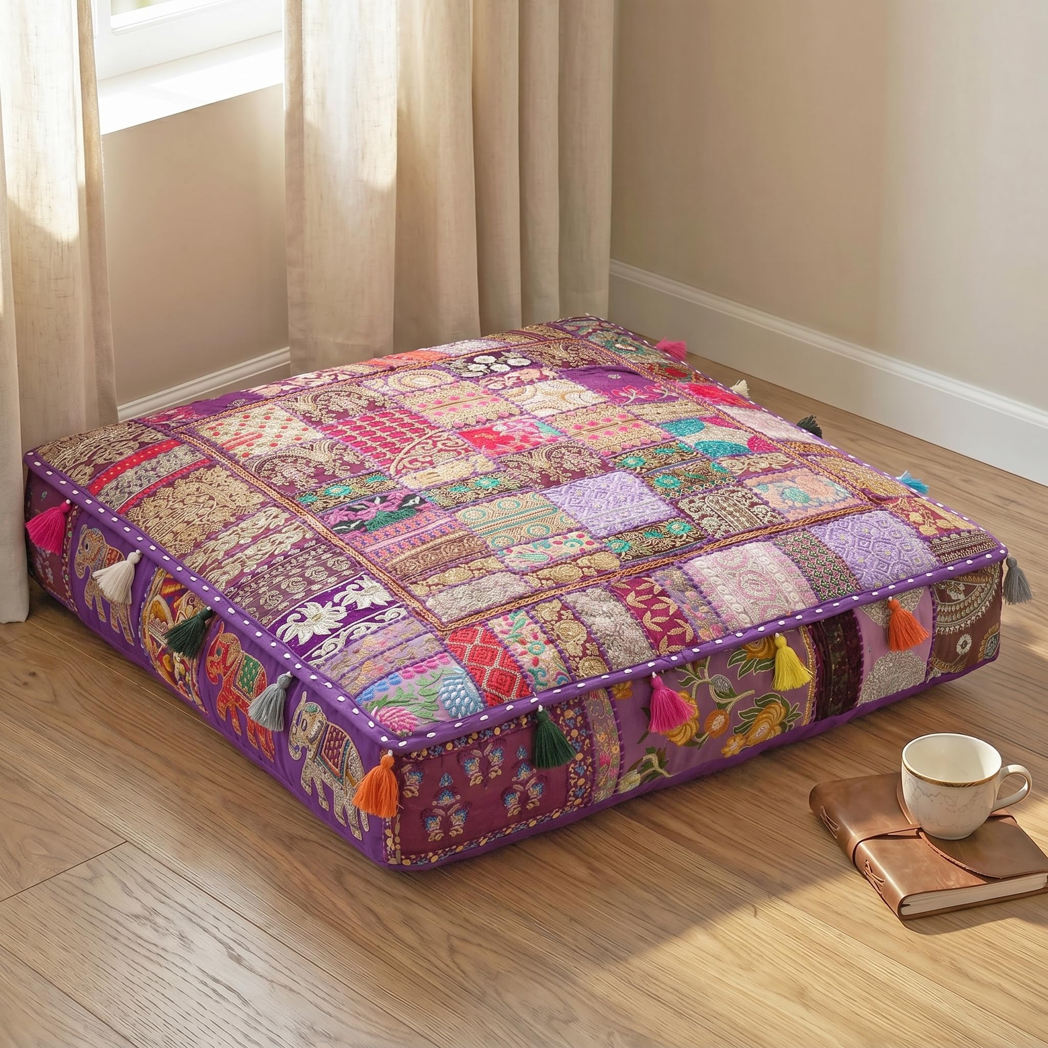 Housse de grand coussin d'extérieur patchwork haut de gamme