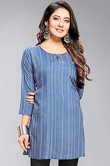 Shiv Textiles Rayon Fabric Printed Round Neck Short Kurtis for Women Top Dresses Kurti for Ladies & Girls Kurtis