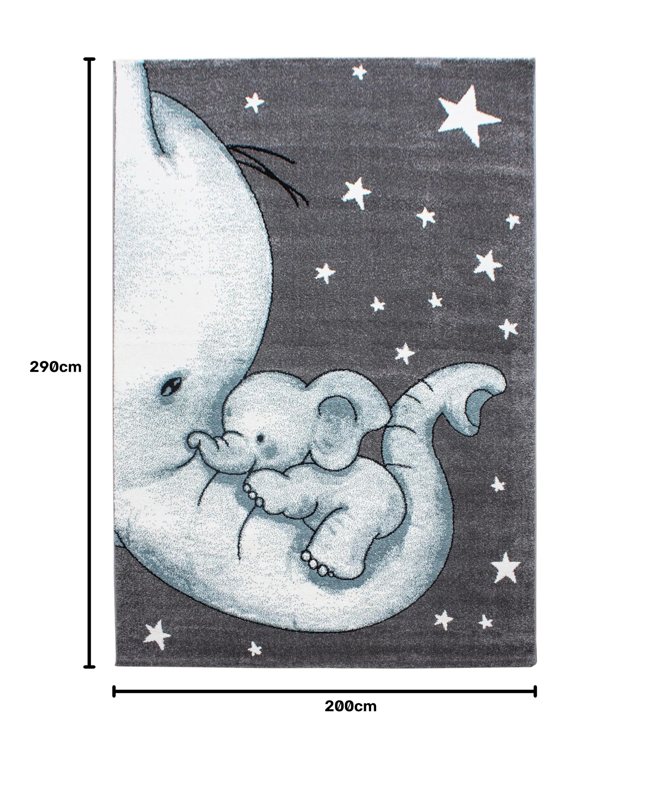 HomebyHome Alfombra Infantil Elefantes Azules 200x290 cm Alfombra XXL de Juego Superficie Blanda Colores Suaves Ideal para Habitaciones Grandes