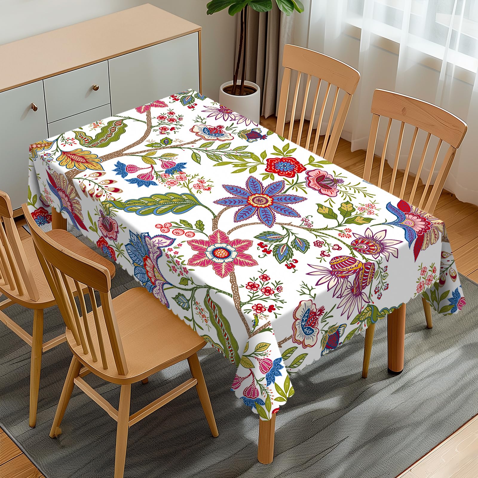 Nappe rectangulaire durable à fleurs 137x183cm anti-taches pour table