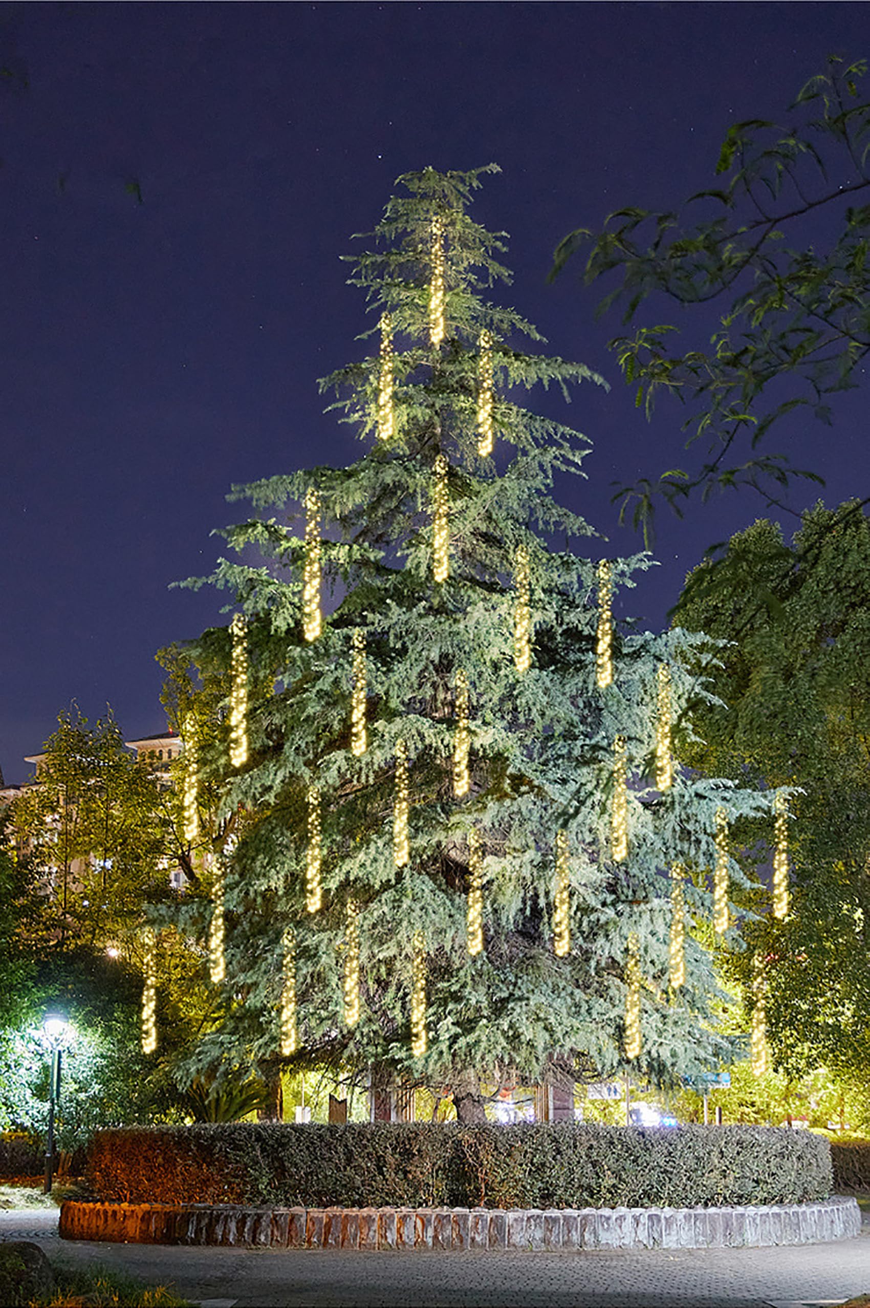 Solar LED Cluster Lichterkette 1.5M 360 LED Lichterkette Außen 3 Stränge Büschellichterkette Wasserdichte Meteorschauer Lichterkette für Weihnachtsbaum Party Garten (Warmes Weiß)