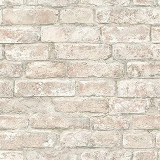 In Home NHS3708 White Washed Denver Brick Peel & Stick Wallpaper, Brown