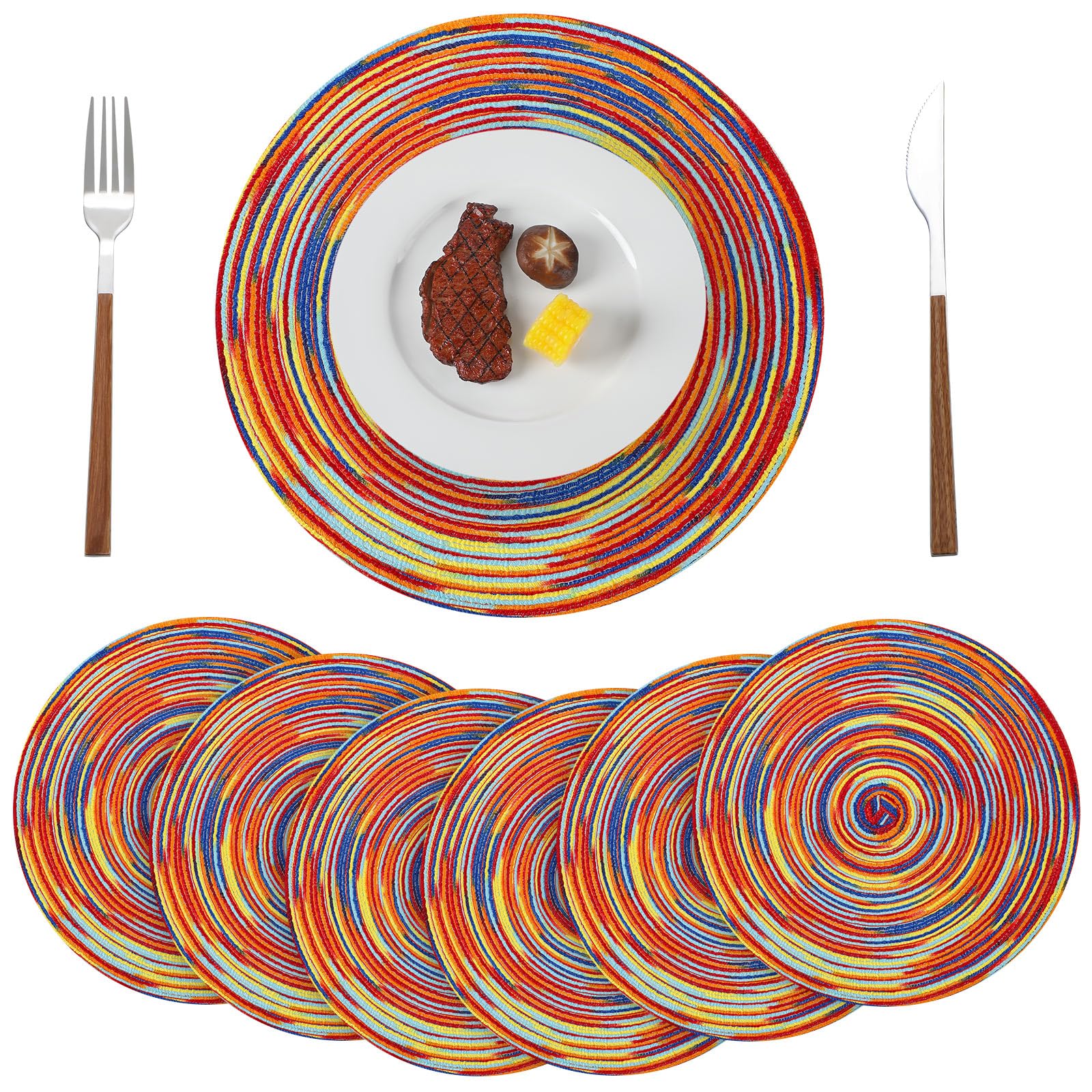 Round Braided Placemats Washable Table Mats 15 Inch Woven Placemats Boho Round Placemats for Kitchen Dining Table Plate Mat for Party
