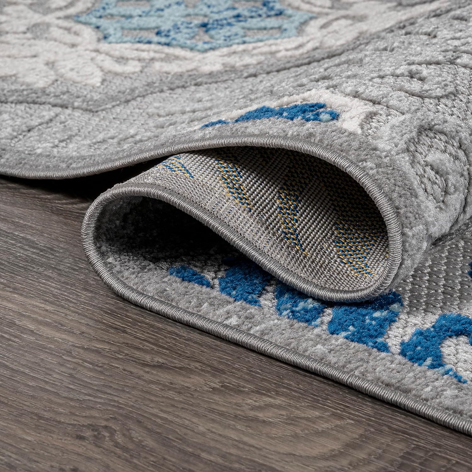 JONATHAN Y Ornate Ogee Trellis High-Low Indoor Outdoor Runner Rug 2X8 Light Gray/Blue, Cassis for Backyard, Patio, Porch, Easy-Cleaning, High Traffic, Pet-Friendly, Non-Shedding (AMC105B-28)