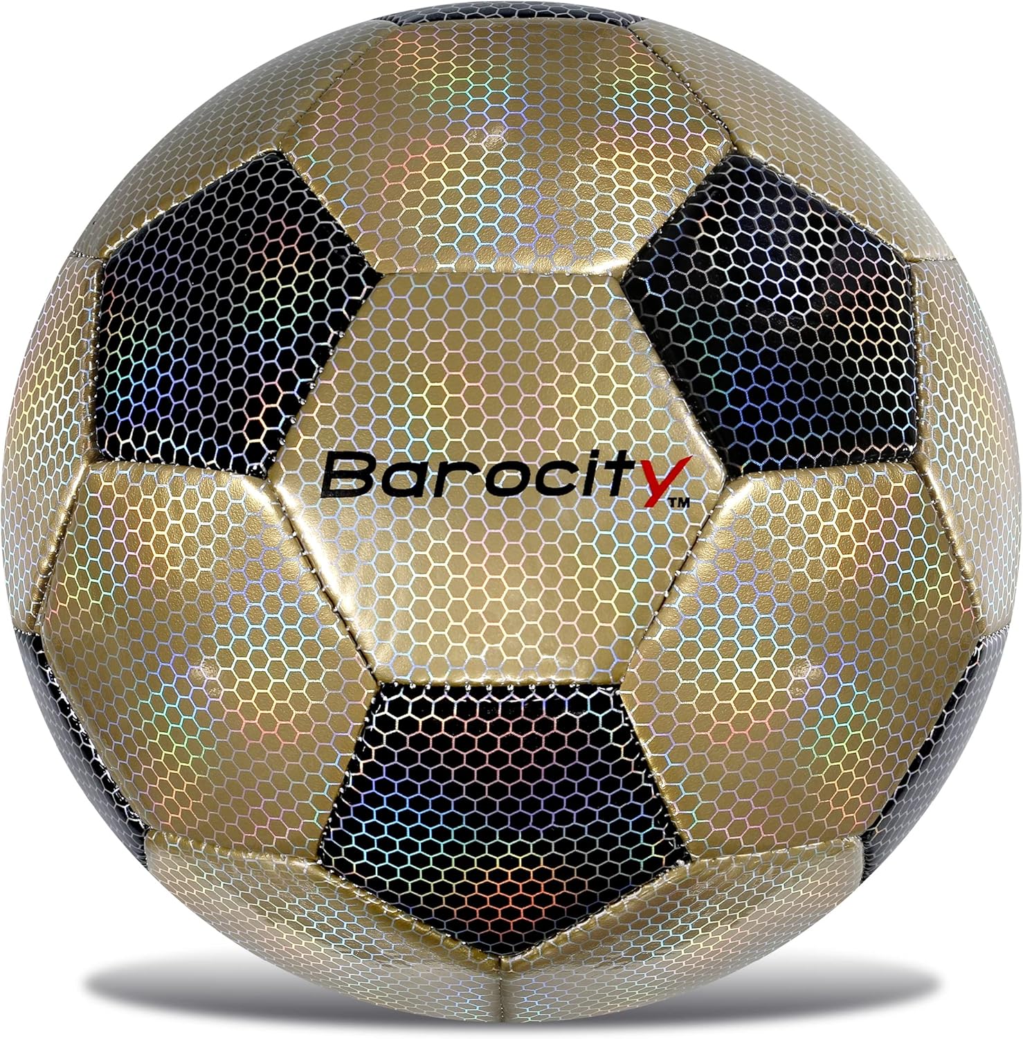 Soccer Ball - Premium Boy and Girl Official Match Ball with Cool Reflective Iridescent Rainbow Hex Pattern, Durable, Indoor, Outdoor, Training, Practice, Playtime and Games