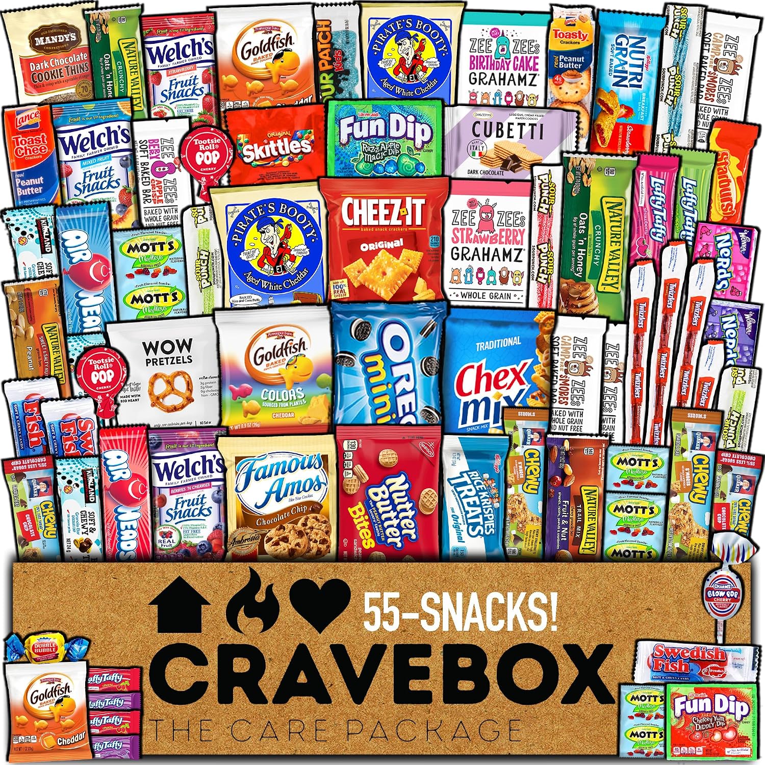 CRAVEBOX Snacks Box Variety Pack Care Package (55 Count) Treats Gift Basket Boxes Pack Adults Kids Grandkids Guys Girls Women Men Boyfriend Candy Birthday Cookies Chips Teenage Mix College Student Food Sampler Office Back to School