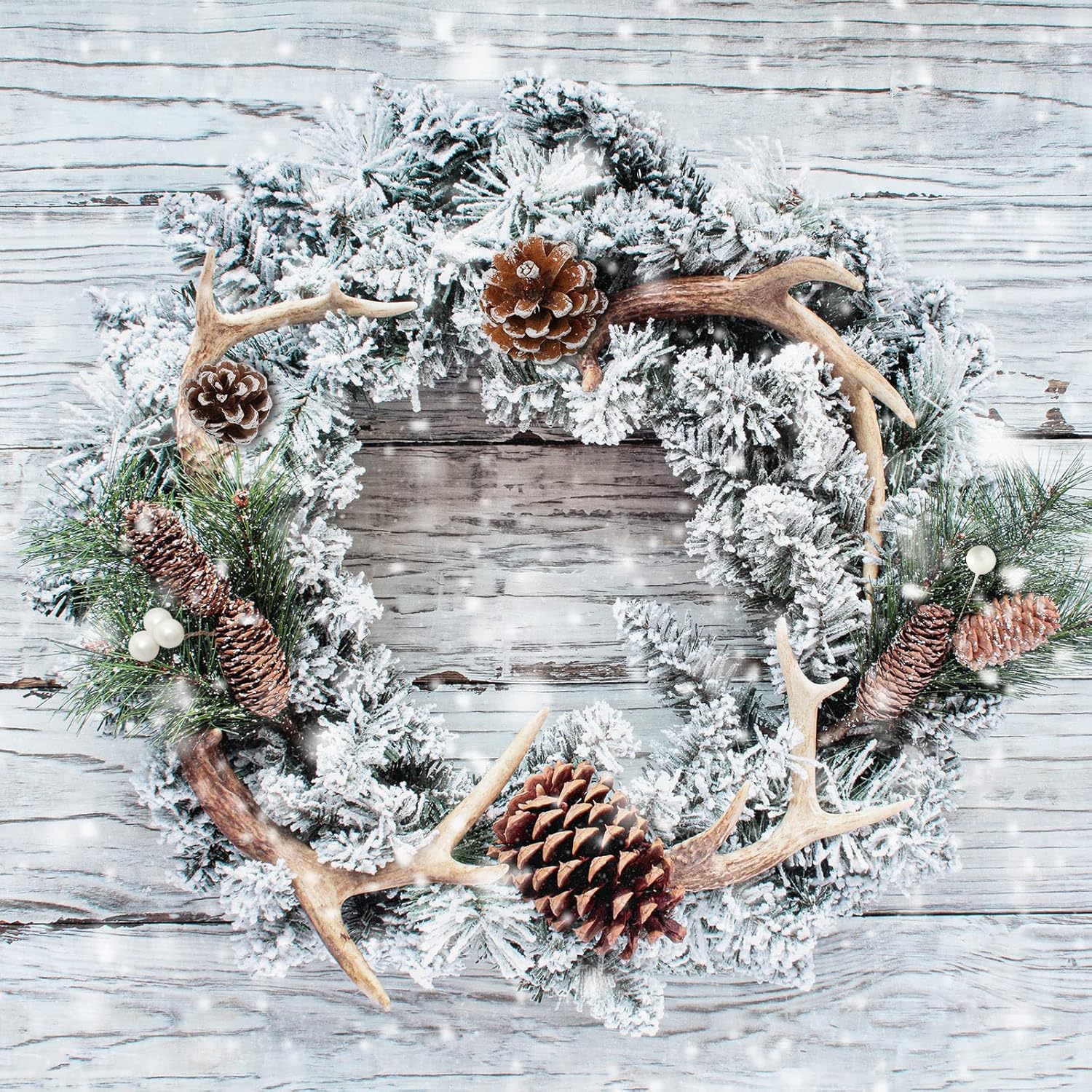 Whaline 170Pcs Christmas Pine Cones Berry Pine Branch Set Snow Pinecones Pendant White Winter Holiday Ornament for DIY Crafts Home Decorations Xmas Tree Gift Tag Party Supplies, Assorted Sizes