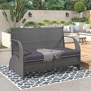 LUMISOL Outdoor Loveseat, Patio Sofa Convertible to Four Seats and a Tab...